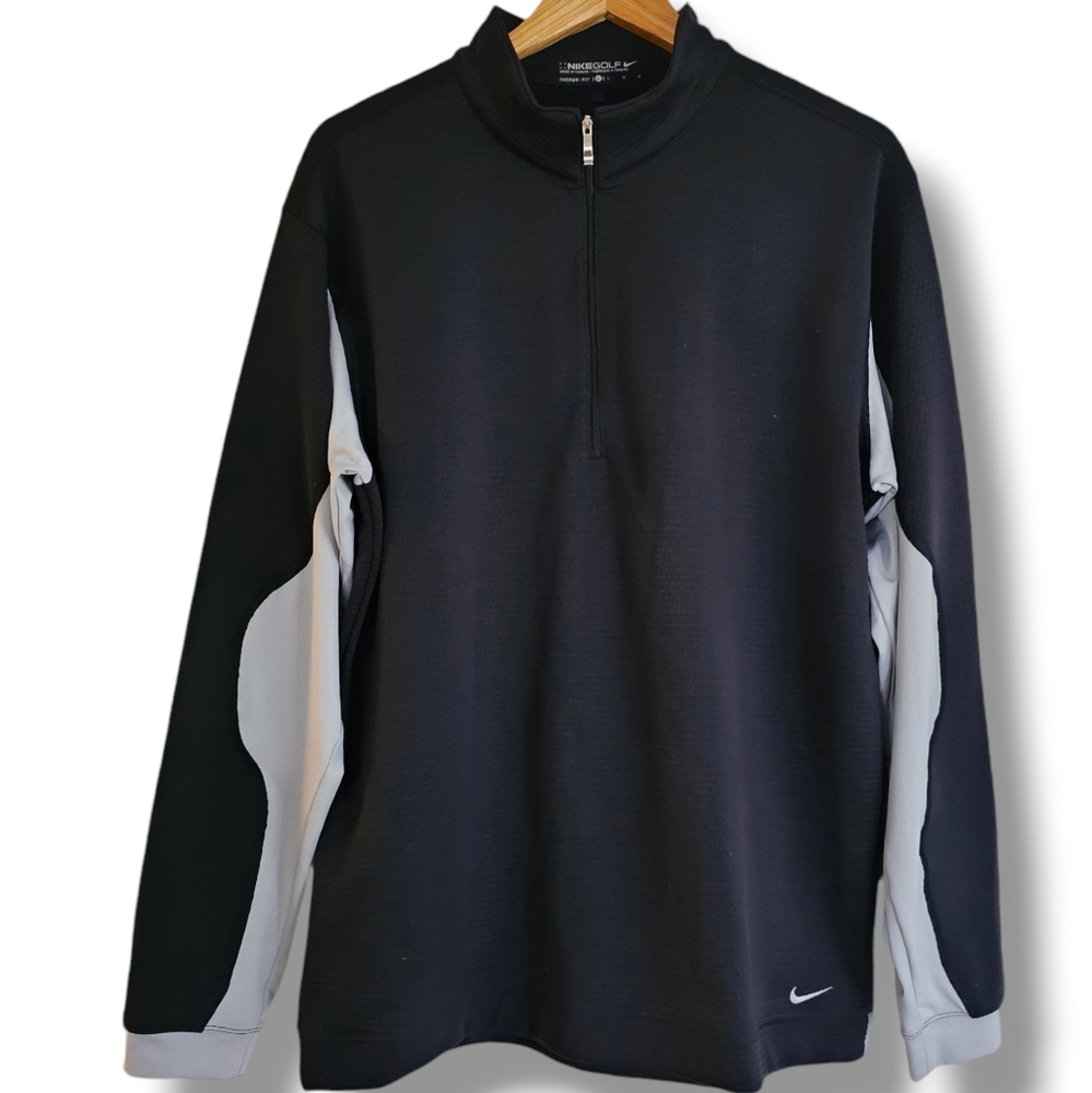 Nike Golf Quarter Zip Sweatshirt Mens Size L Black Gray Therma Fit Breathable